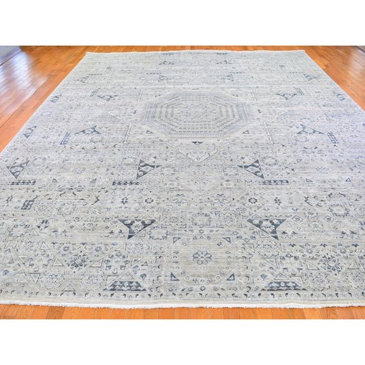 Mamluk Wool & Silk Hand Knotted Rug Grey No Border 12.0X15.2 -O066480