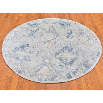 Transitional Wool & Silk Hand Knotted Rug Ivory No Border 6.1X6.1 -O066486