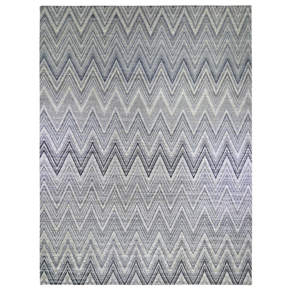 Modern and Contemporary Wool & Silk Hand Knotted Rug Grey No Border 14.1X18.1 -O066488
