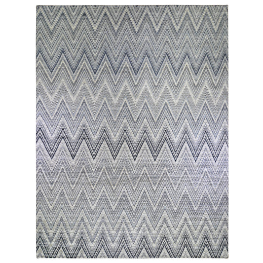 Modern and Contemporary Wool & Silk Hand Knotted Rug Grey No Border 14.1X18.1 -O066488