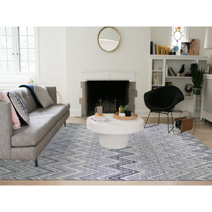 Modern and Contemporary Wool & Silk Hand Knotted Rug Grey No Border 14.1X18.1 -O066488
