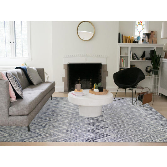 Modern and Contemporary Wool & Silk Hand Knotted Rug Grey No Border 14.1X18.1 -O066488