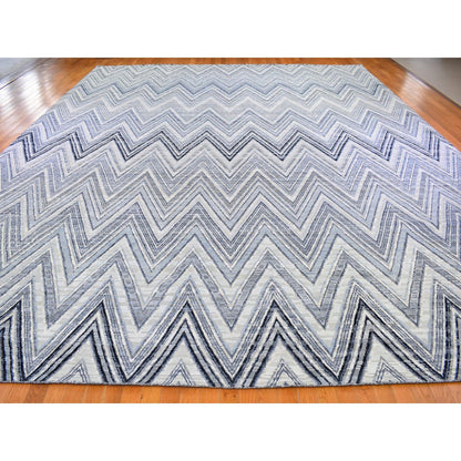 Modern and Contemporary Wool & Silk Hand Knotted Rug Grey No Border 14.1X18.1 -O066488