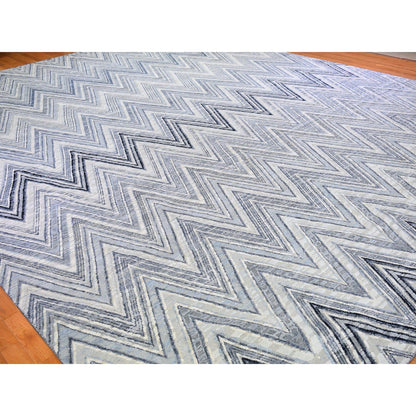 Modern and Contemporary Wool & Silk Hand Knotted Rug Grey No Border 14.1X18.1 -O066488