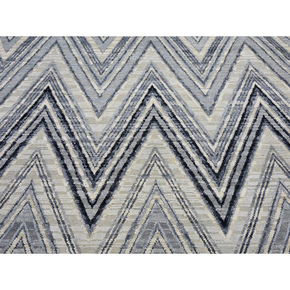 Modern and Contemporary Wool & Silk Hand Knotted Rug Grey No Border 14.1X18.1 -O066488
