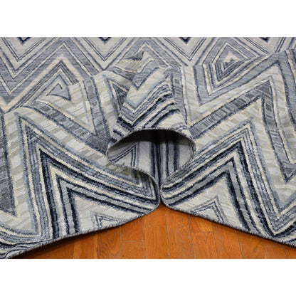 Modern and Contemporary Wool & Silk Hand Knotted Rug Grey No Border 14.1X18.1 -O066488