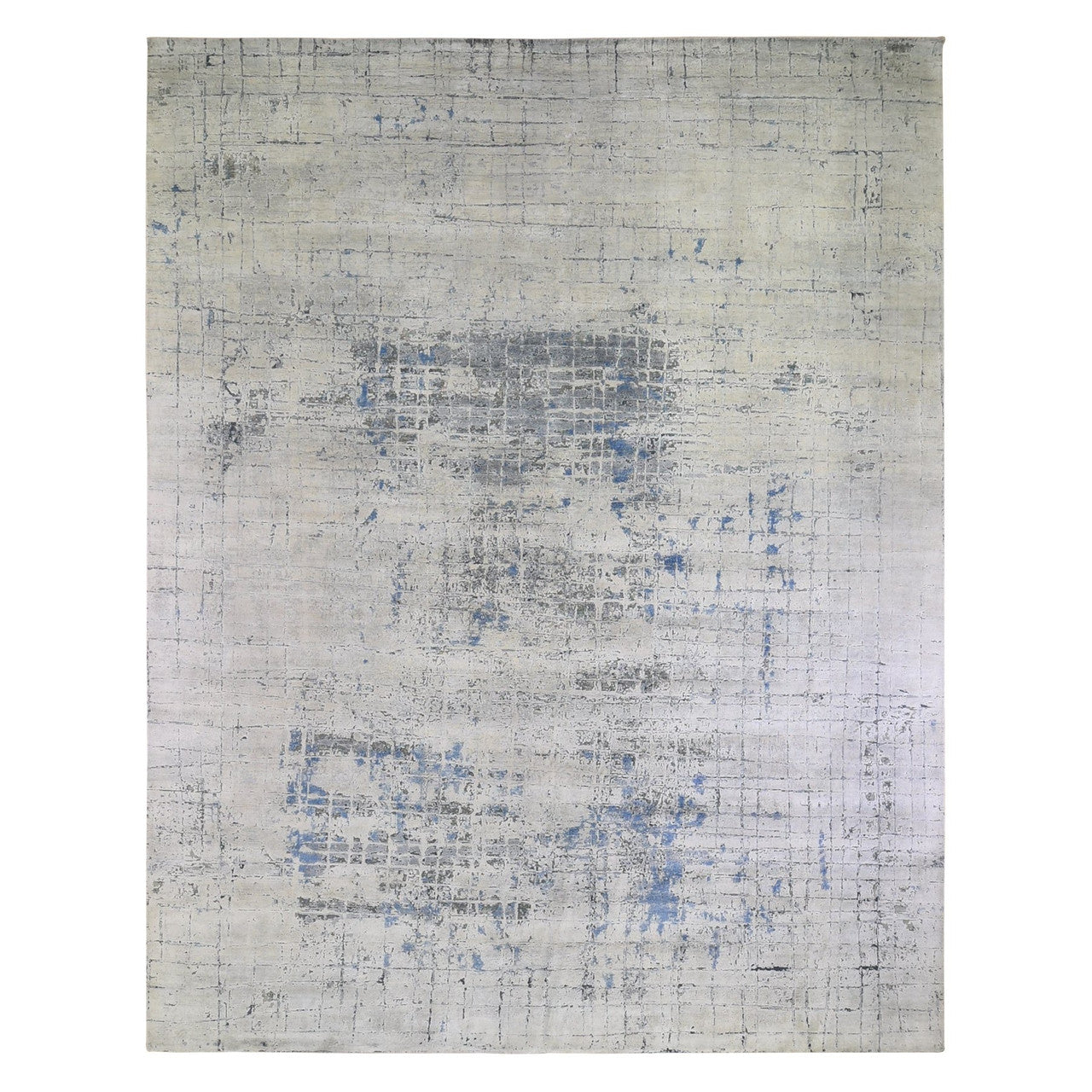 Ivory 12'0" x 15'1" Modern and Contemporary Hand knotted Wool/Silk Rug - Sku: O066489