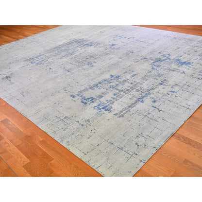 Modern and Contemporary Wool & Silk Hand Knotted Rug Ivory No Border 12.0X15.1 -O066489