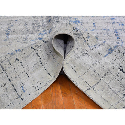 Modern and Contemporary Wool & Silk Hand Knotted Rug Ivory No Border 12.0X15.1 -O066489