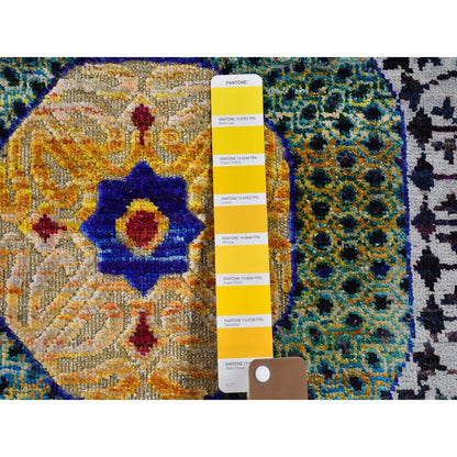 Mamluk Wool & Silk Hand Knotted Rug Yellow No Border 4.1X10.4 -O066494