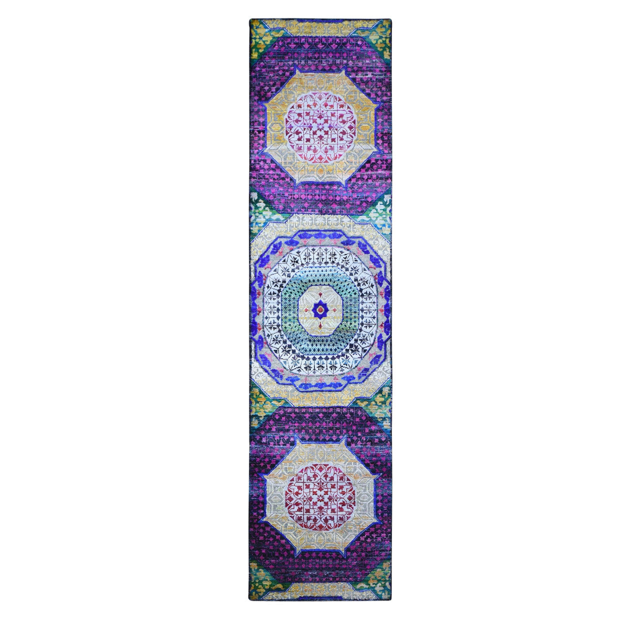 Yellow 2'6" x 10'4" Mamluk Hand knotted Wool/Silk Rug - Sku: O066496