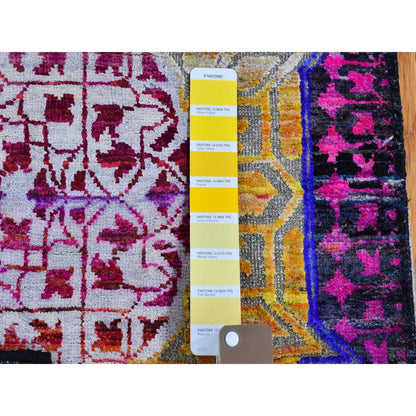 Mamluk Wool & Silk Hand Knotted Rug Yellow No Border 2.6X10.4 -O066496