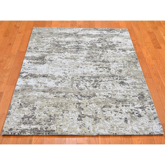 Modern and Contemporary Wool & Silk Hand Knotted Rug Grey No Border 4.1X6.0 -O066501