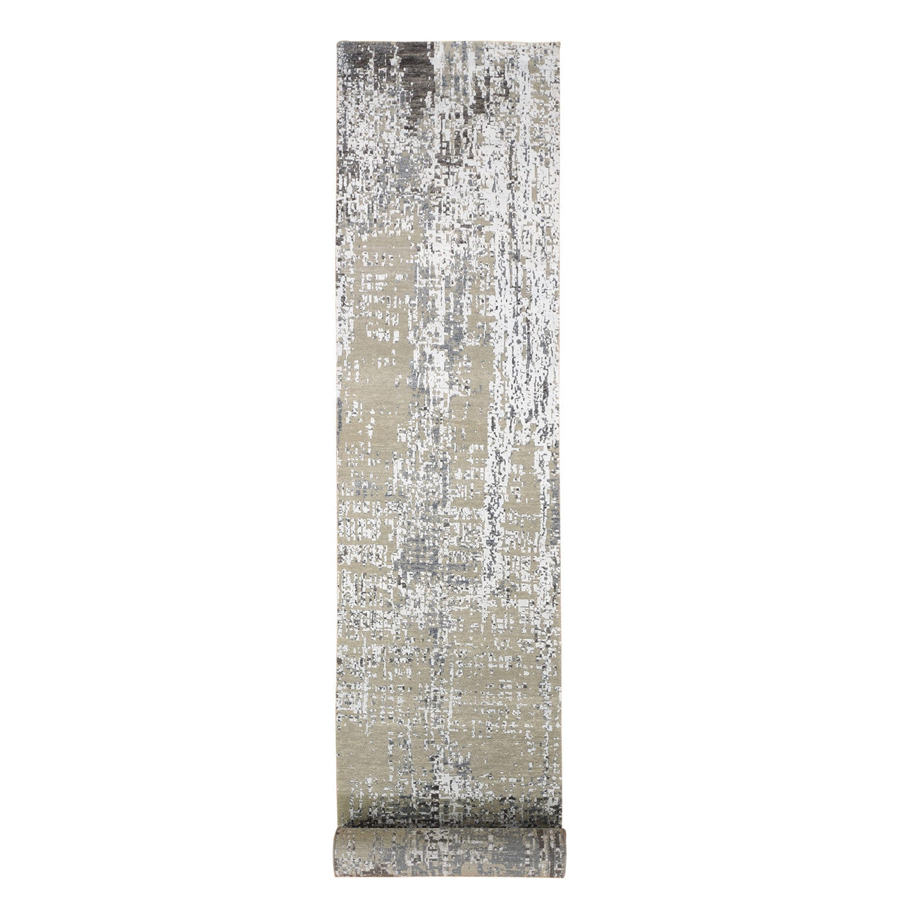 Gray 2'6" x 12'0" Modern and Contemporary Hand knotted Wool Rug - Sku: O066503