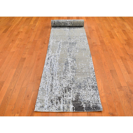Modern and Contemporary Wool Hand Knotted Rug Grey No Border 2.6X12.0 -O066503