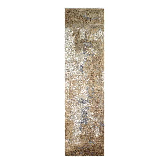 Modern and Contemporary Wool & Silk Hand Knotted Rug Brown No Border 2.6X10.0 -O066504