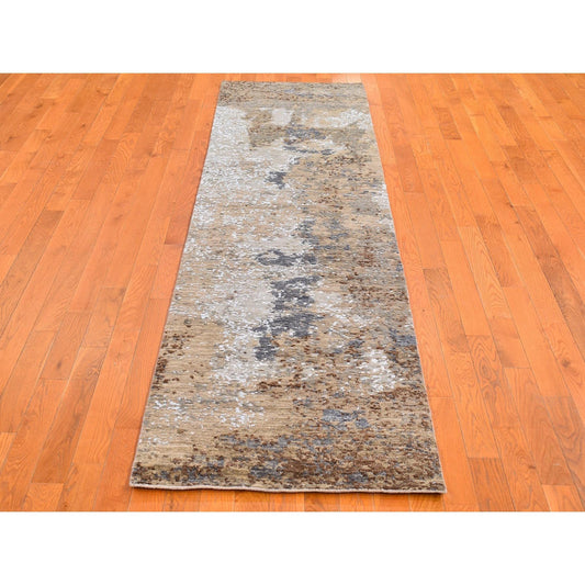 Modern and Contemporary Wool & Silk Hand Knotted Rug Brown No Border 2.6X10.0 -O066504