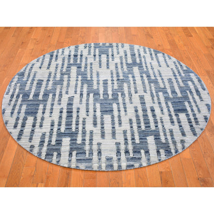 Modern and Contemporary Wool & Silk Hand Knotted Rug Blue Not Border 6.1X6.1 -O066514