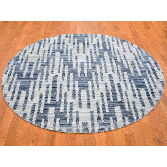 Modern and Contemporary Wool & Silk Hand Knotted Rug Blue Not Border 6.1X6.1 -O066514