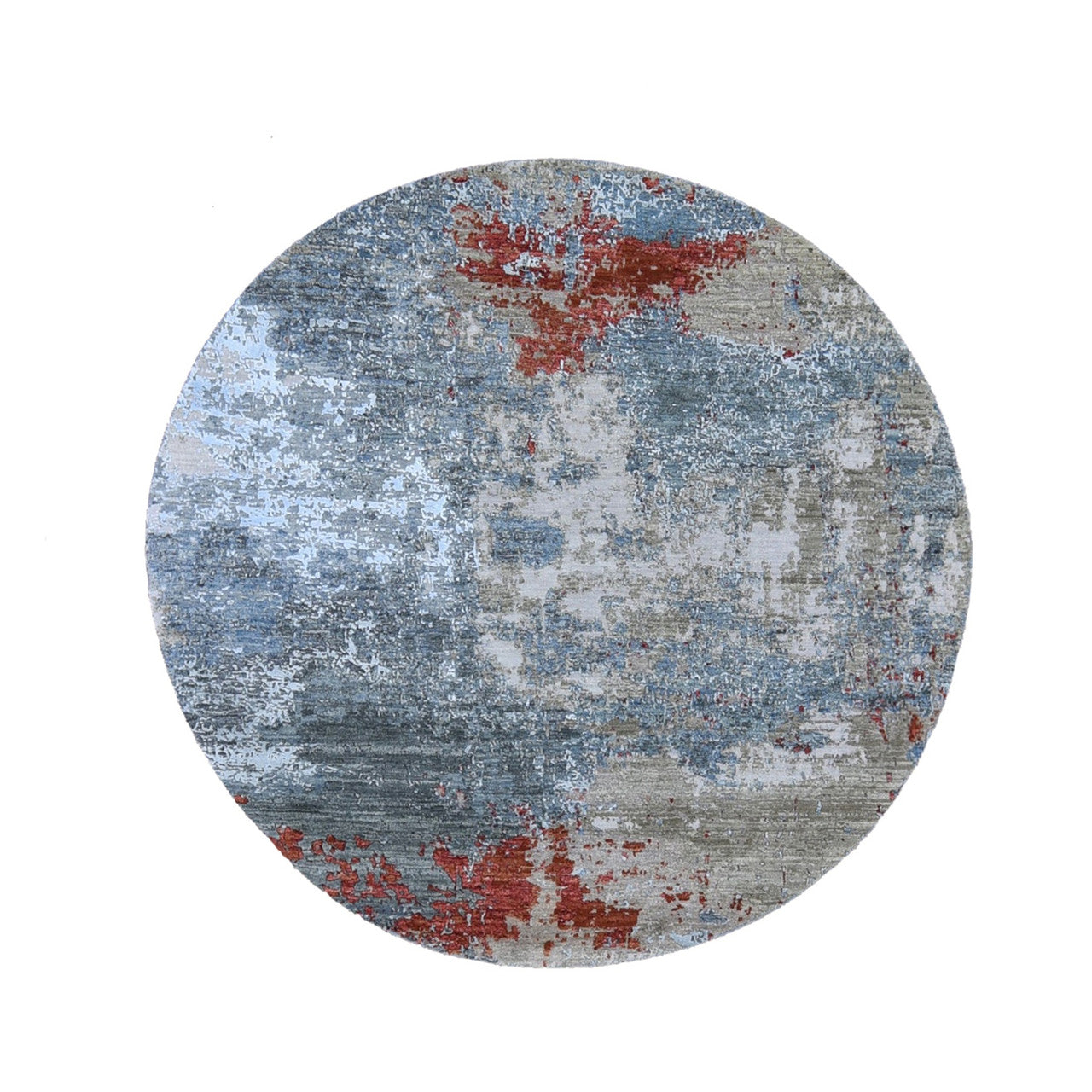 Gray 6'0" x 6'0" Modern and Contemporary Not Border Hand knotted Wool/Silk Rug - Sku: O066516