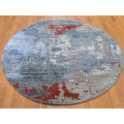 Modern and Contemporary Wool & Silk Hand Knotted Rug Grey Not Border 6.0X6.0 -O066516