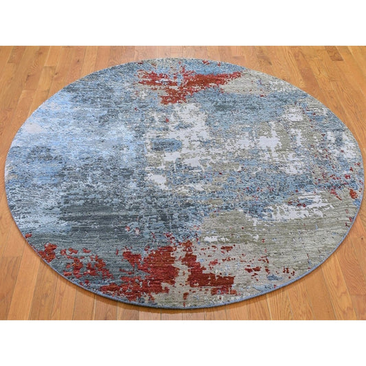 Modern and Contemporary Wool & Silk Hand Knotted Rug Grey Not Border 6.0X6.0 -O066516