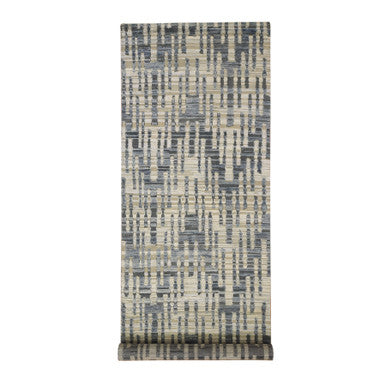Modern and Contemporary Wool & Silk Hand Knotted Rug Blue Not Border 4.0X12.4 -O066518