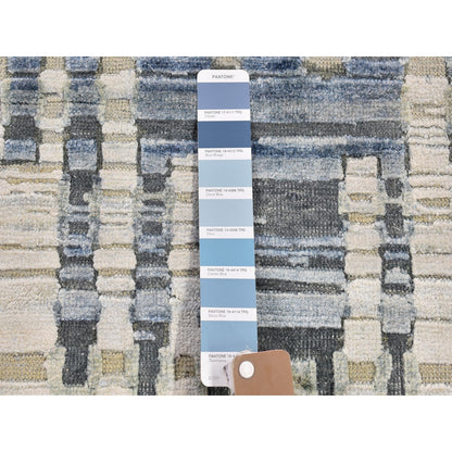 Modern and Contemporary Wool & Silk Hand Knotted Rug Blue Not Border 4.0X12.4 -O066518