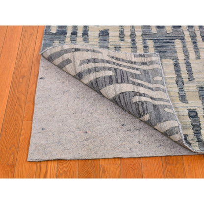 Modern and Contemporary Wool & Silk Hand Knotted Rug Blue Not Border 4.0X12.4 -O066518