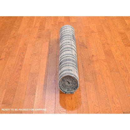 Modern and Contemporary Wool & Silk Hand Knotted Rug Blue Not Border 4.0X12.4 -O066518