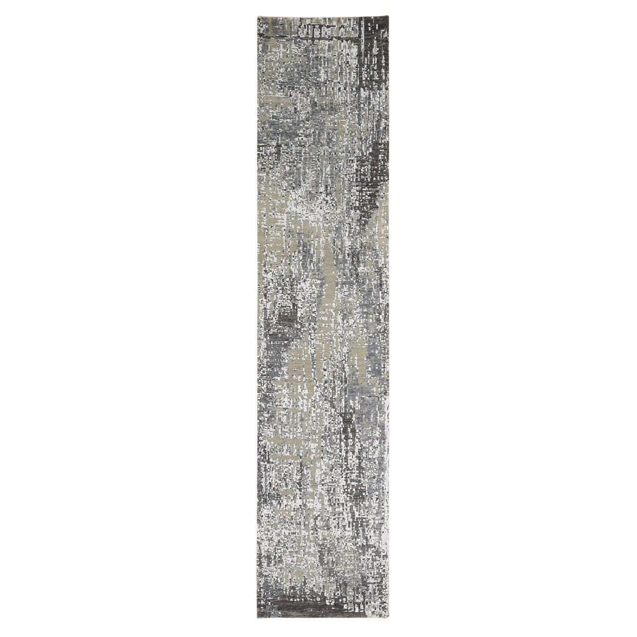 Gray 2'6" x 12'0" Modern and Contemporary Hand knotted Wool Rug - Sku: O066527