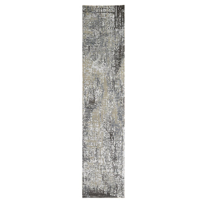 Modern and Contemporary Wool Hand Knotted Rug Grey No Border 2.6X12.0 -O066527