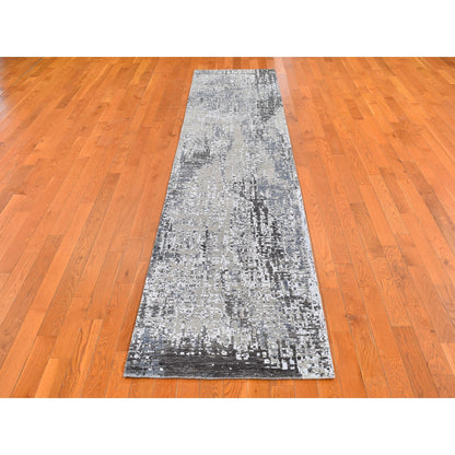 Modern and Contemporary Wool Hand Knotted Rug Grey No Border 2.6X12.0 -O066527