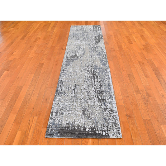 Modern and Contemporary Wool Hand Knotted Rug Grey No Border 2.6X12.0 -O066527