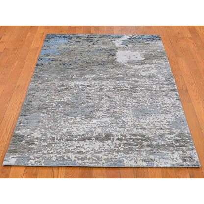 Modern and Contemporary Wool & Silk Hand Knotted Rug Grey No Border 4.0X6.0 -O066528