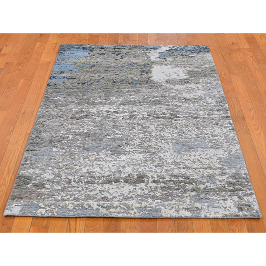 Modern and Contemporary Wool & Silk Hand Knotted Rug Grey No Border 4.0X6.0 -O066528