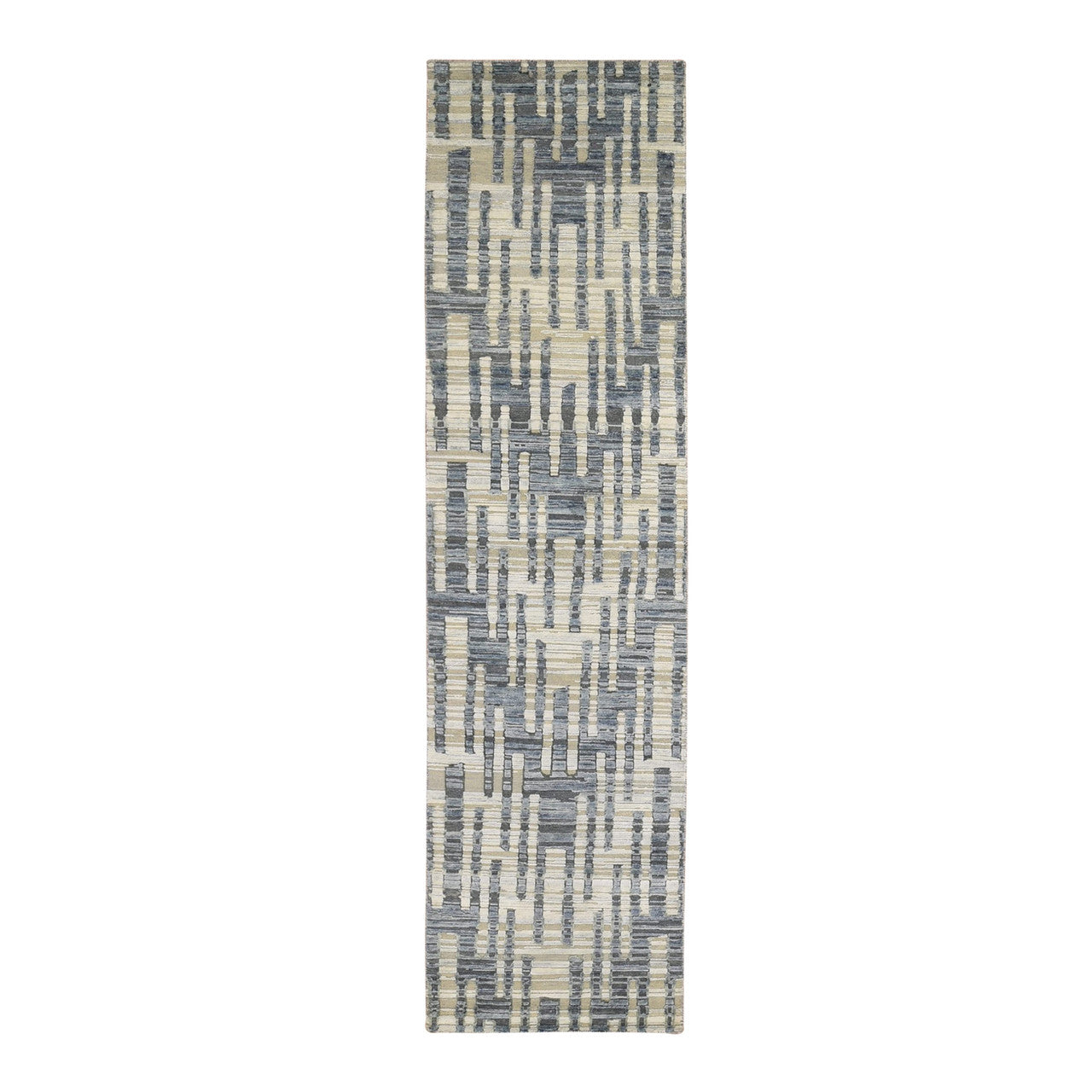 Modern and Contemporary Wool & Silk Hand Knotted Rug Blue Not Border 2.6X10.4 -O066532