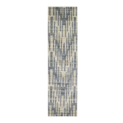 Modern and Contemporary Wool & Silk Hand Knotted Rug Blue Not Border 2.6X10.4 -O066532