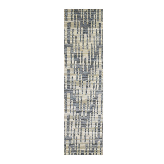 Modern and Contemporary Wool & Silk Hand Knotted Rug Blue Not Border 2.6X10.4 -O066532