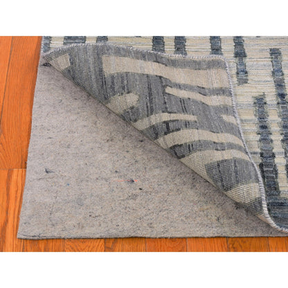 Modern and Contemporary Wool & Silk Hand Knotted Rug Blue Not Border 2.6X10.4 -O066532
