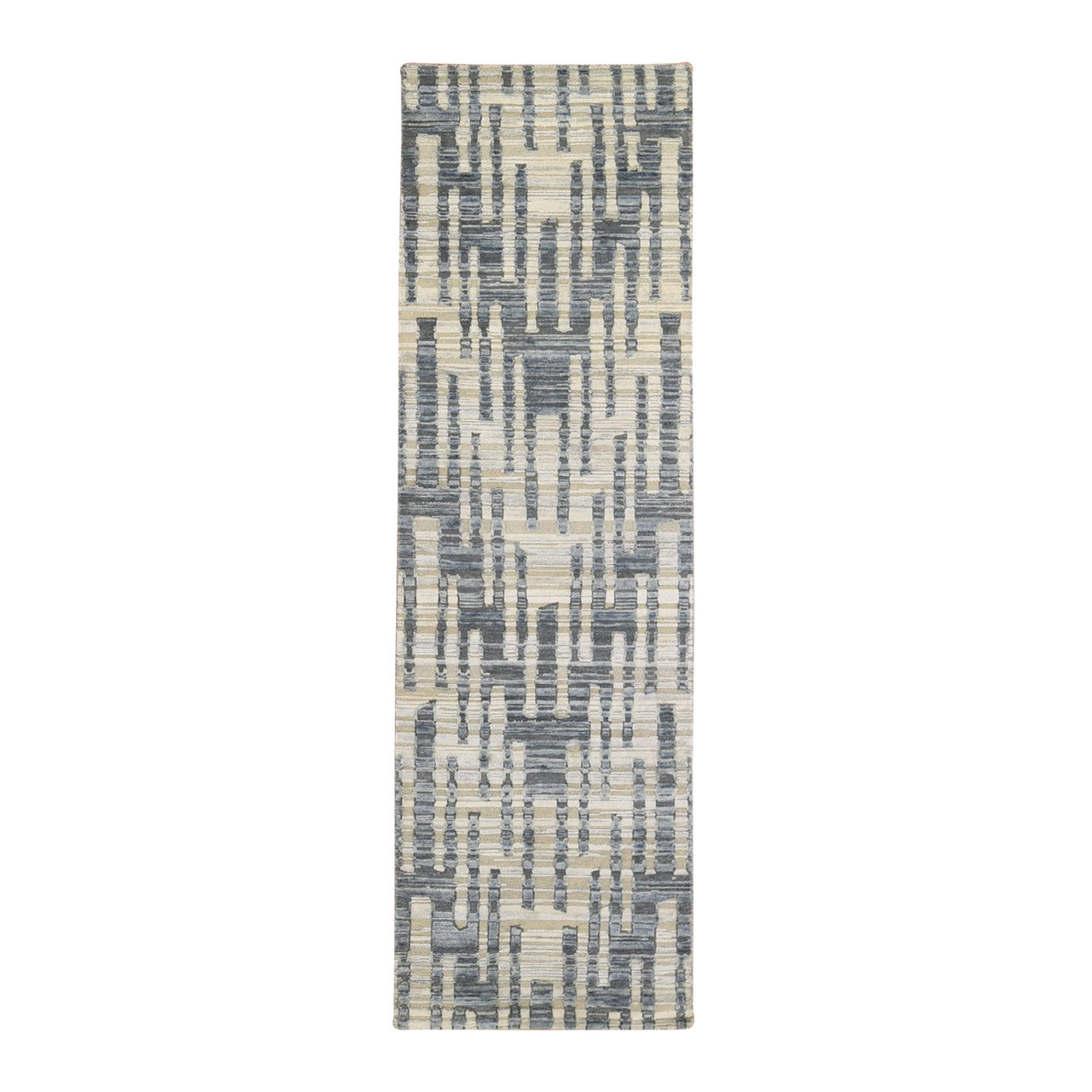 Modern and Contemporary Wool & Silk Hand Knotted Rug Blue Not Border 2.7X8.2 -O066535