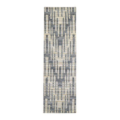 Modern and Contemporary Wool & Silk Hand Knotted Rug Blue Not Border 2.7X8.2 -O066535