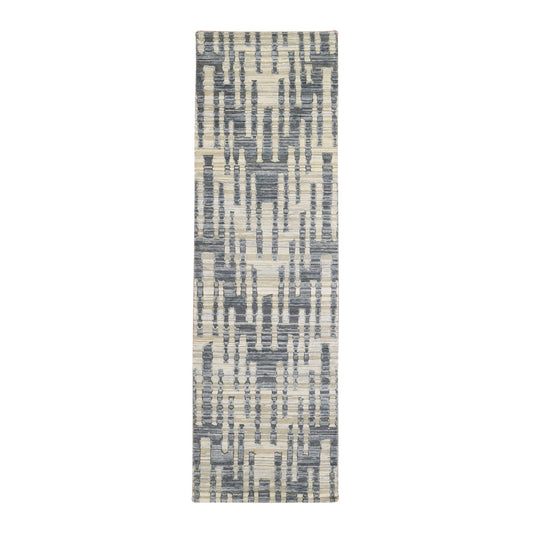 Modern and Contemporary Wool & Silk Hand Knotted Rug Blue Not Border 2.7X8.2 -O066535