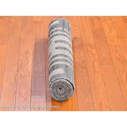 Modern and Contemporary Wool & Silk Hand Knotted Rug Blue Not Border 2.7X8.2 -O066535