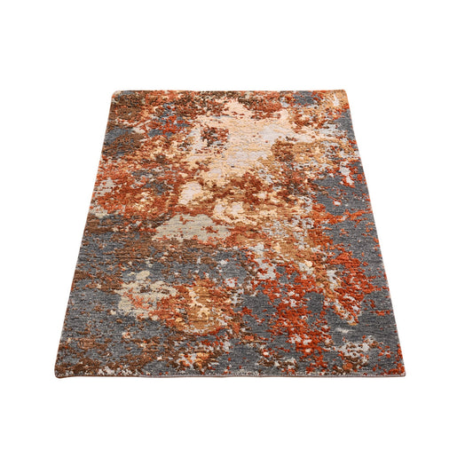 Modern and Contemporary Wool & Silk Hand Knotted Rug Brown Not Border 2.6X4.1 -O066539