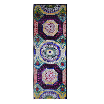 Modern and Contemporary Wool & Silk Hand Knotted Rug Yellow Not Border 4.1X12.3 -O066544