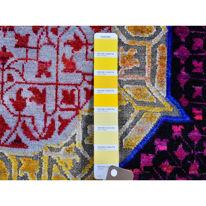 Modern and Contemporary Wool & Silk Hand Knotted Rug Yellow Not Border 4.1X12.3 -O066544