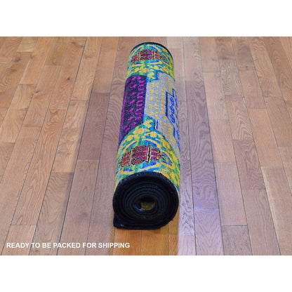Modern and Contemporary Wool & Silk Hand Knotted Rug Yellow Not Border 4.1X12.3 -O066544