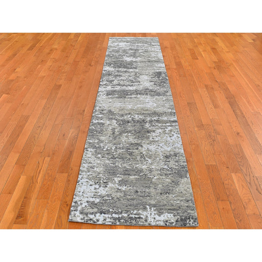 Modern and Contemporary Wool Hand Knotted Rug Grey Not Border 2.6X12.0 -O066548