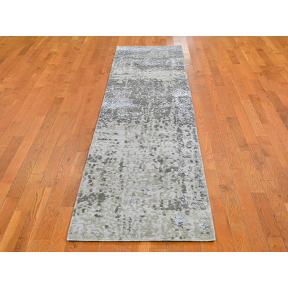 Modern and Contemporary Wool Hand Knotted Rug Grey Not Border 2.5X10.3 -O066553
